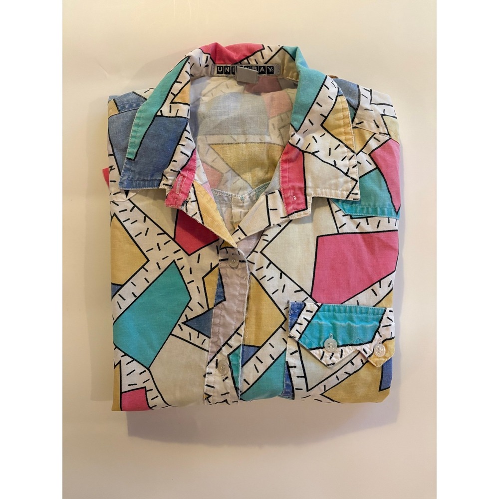 Union Bay Vintage %100 Cotton Abstract Print Short Sleeve Button Up Shirt M - Picture 2 of 8